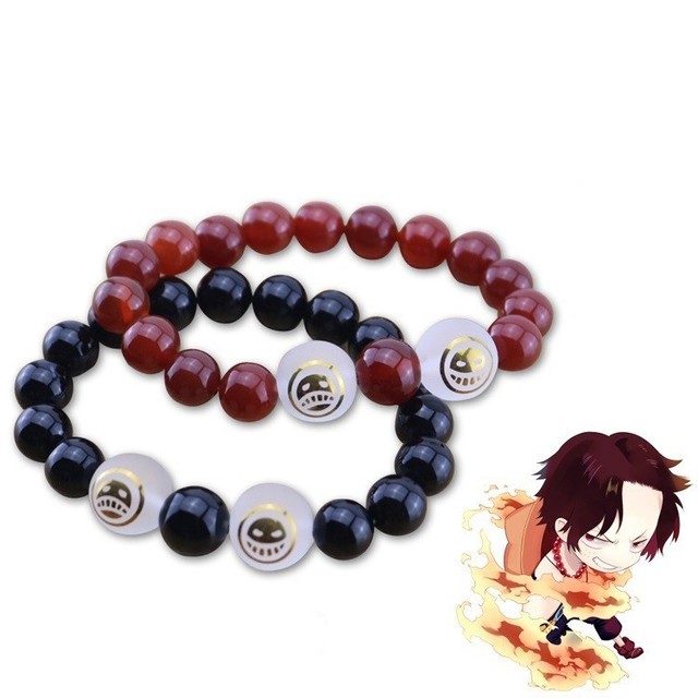 One Piece Portgas·D· Ace Red Black Agate Beads Bracelet Cosplay Prop