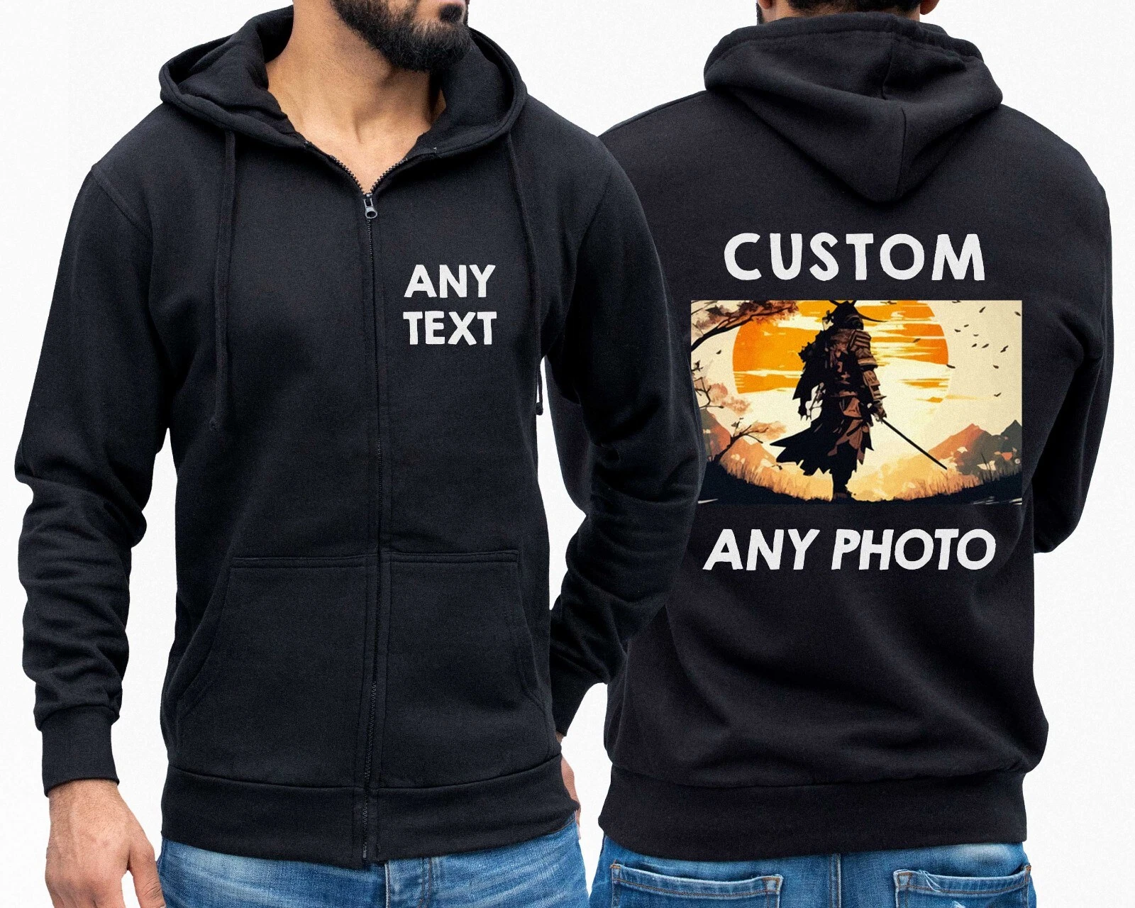 Customised Image Text Hoodie Your Own Design Zip Up Jacket Personalised Gift Top