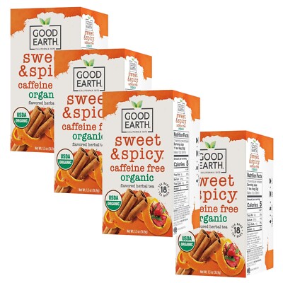 Good Earth Teas Organic Sweet and Spicy Caffeine Free Herbal 18 Count (4 Pack)