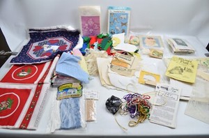 VTG Huge Mixed Lot of Misc Crafting Items Sewing Notions Lamp Pillow Ornaments
