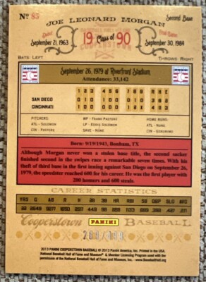 Joe Morgan 2013 Panini Cooperstown Blue Crystal #'D /499 #85 Reds
