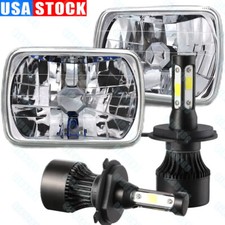 7x6 Inch Sealed Beam Headlight Chrome Clear Lens 100w H4 Led Highlow Bulbs