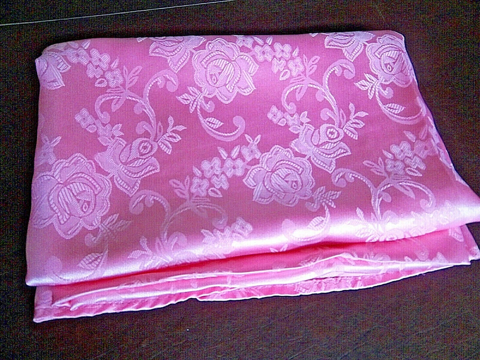 Pink Floral Damask Tablecloth 52" x 52" Shiny Silky 100% Polyester No Iron - Image 4 of 4