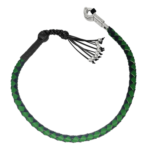 42" Long Genuine Hand-Braided Leather Black & Green Get Back Whip For Bikers - Picture 2 of 4