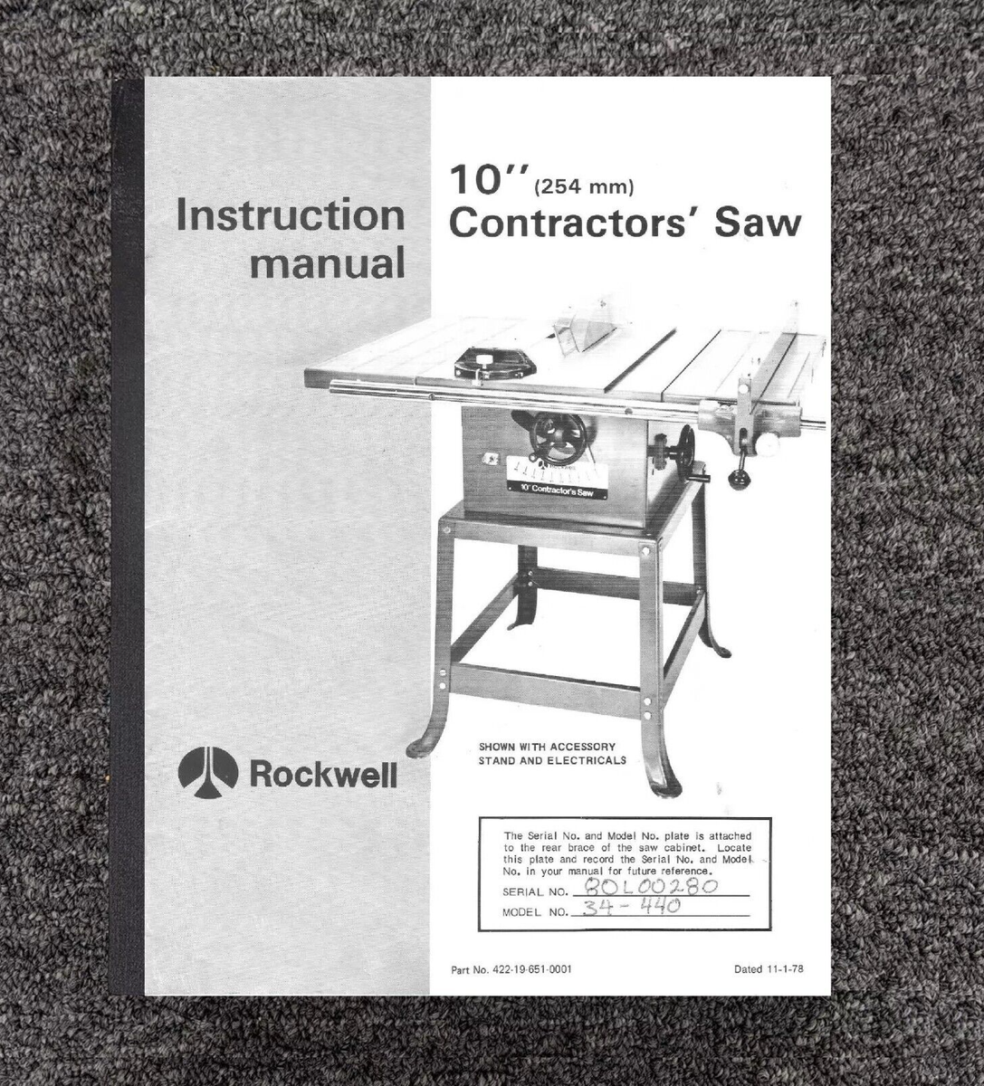 Instruction & Parts Manual Fits Rockwell-Delta Model 34-440 10