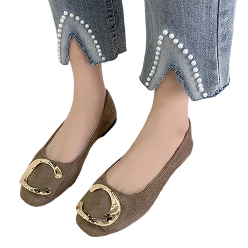 Women Flats Slip On Flat Shoes Formal Ladies Square Toe Classic Pumps Buckle - Bild 67 von 113