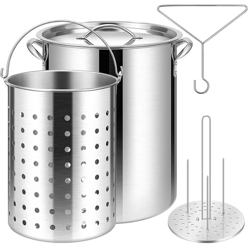 30 Qt. Turkey Deep Fryer Pot w/ Lid & Basket Stainless Steel Seafood Boil Pot 