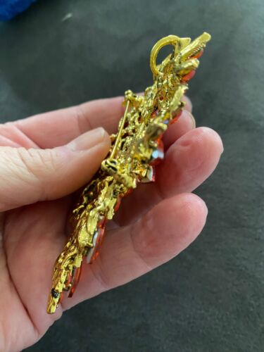 Vintage Rhinestone Brooch ~ Juliana Style Orange & Aurora Borealis Floral Spray - Picture 5 of 7