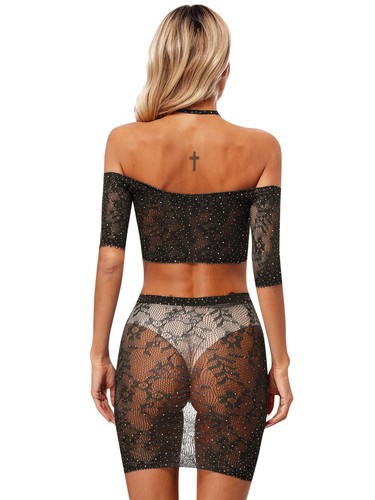 Mujeres Vestido Sexy Falda Borde Prendas para dormir Estrás Prendas para club nocturno Prendas para el torso corto transparente - Imagen 96 de 154