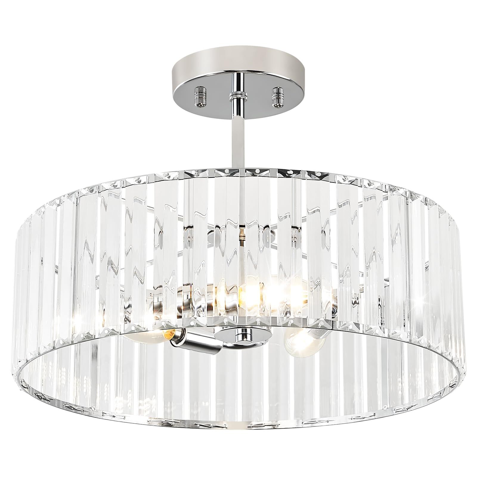 Pevfah Crystal ‎Semi Flush Mount Ceiling Light Fixture, Chrome Modern 3-Light...