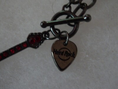 Hard Rock Cafe necklace jewelry guitar heart with pick charm, red