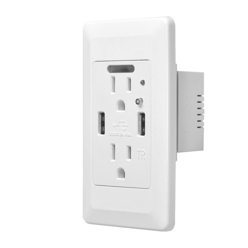 6PK 2 Porte USB 4.2A Presa Ricarica Rapida Intelligente Presa a Parete con Luce Notturna LED - Foto 7 di 10