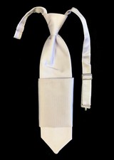 Boys Silver Long Tie and Pocket Square Pre-Tied  Adjustable Wedding Ring Bearer