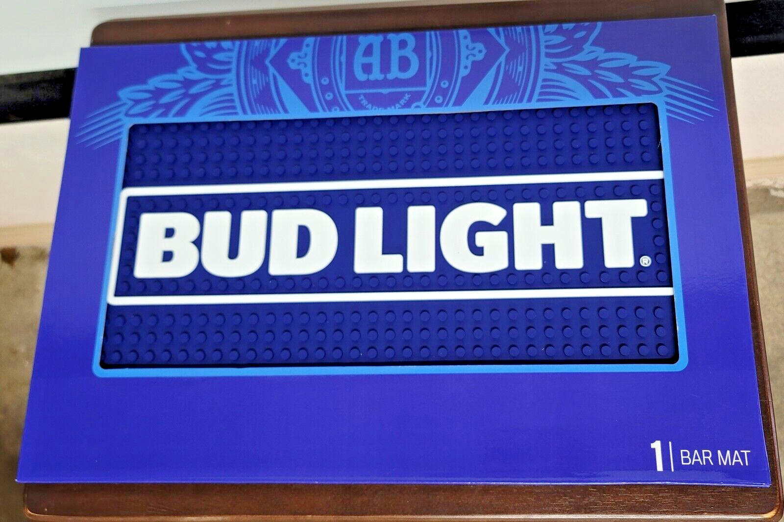 NEW BUD LIGHT LARGE RUBBER BAR MAT COASTER BEER 12 X 18 BUDWEISER BARWARE