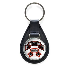 M1/75th Ranger Battalion Black Leather Keychain Silver Keyring Military Gift