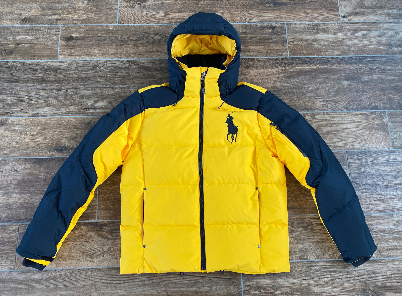 Polo Ralph Lauren uomo Big Pony piumino con cappuccio nuovo con etichette GIALLO NERO NUOVO