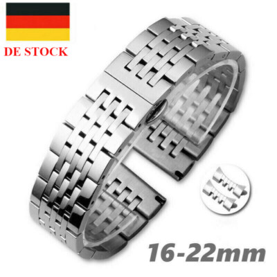 Stainless Steel Watch Band Bracelet Silver Polished 16 - 22Mm Solid Metal Strap