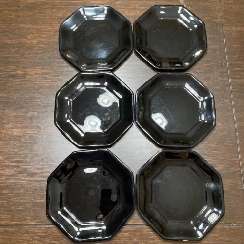 Vintage  Arcoroc Octime Black Glass Salad Plates Set of 6 France 7.5"