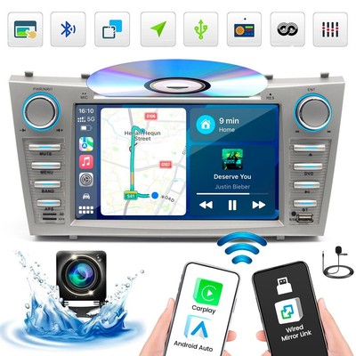 8'' Car Stereo Radio CarPlay GPS BT CD DVD Player For Toyota Camry 2007-2011+CAM