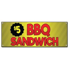  5 BBQ Sandwich Banner Concession Stand Food Truck Single Sided