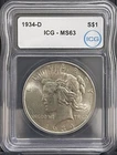 MS63 Key Date 1934-D Peace Dollar ICG MS63 1934-D Key Date RARE