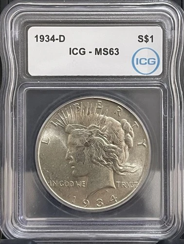 1934-D MS63 Key Date 1934-D Peace Dollar ICG MS63 1934-D Key Date RARE