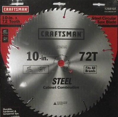 Craftsman 26816A 10'' x 72 Tooth Saw Blade Heat-Treated Steel