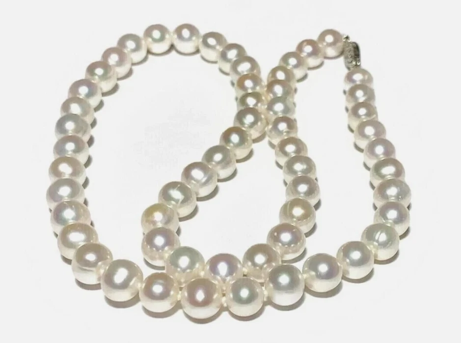 Collar japonés de perlas blancas Akoya 9-10 mm cierre de oro de 18 pulgadas 14K Foto 4 de 4