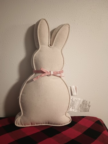 Shabby Chic Bunny Rabbit Shaped Muslin Decorative Pillow 18" x 9.5" - Picture 3 of 4