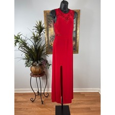 MIUSOIL Maxi Dress Womens S Red High Slit Front Romantic Glamorous Contemporary