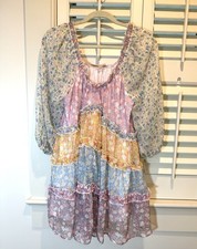 Love Colette Maisie Floral Mini Dress Size M Chiffon Patchwork Women EUC
