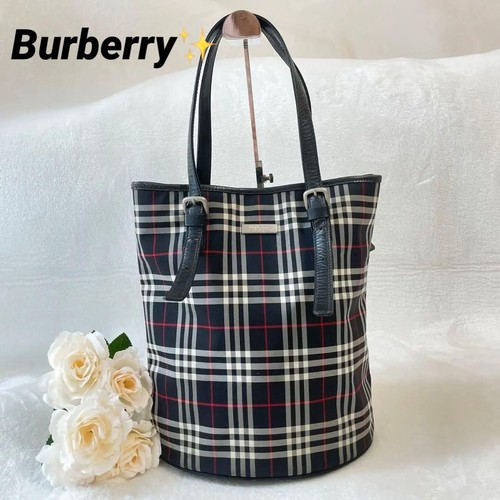 BURBERRY Pre-Owned Navy Plaid Tote Bag Bucket
