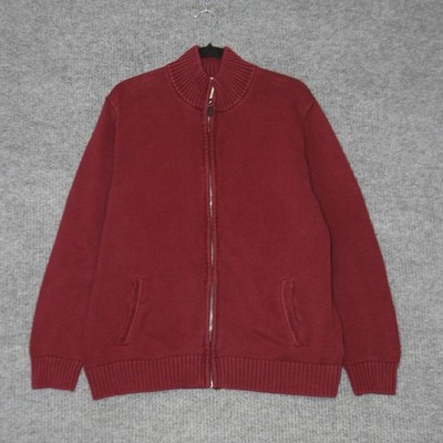 LL Bean Full Zip Cardigan Sweater Womens XL Red Cotton Knit Mock Neck 258292