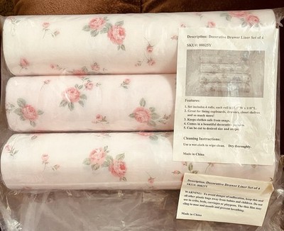 3 - 9.83 ft Rolls Vintage Pink Rose Floral Home Printed Foam Drawer Liner Lining