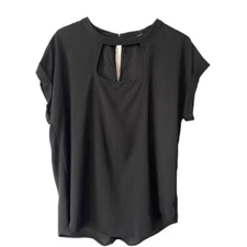 So Goods For Life Womens L Chic Simple Sheer Blouse Black Cutout Office Business