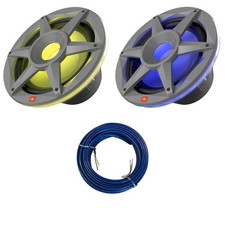 BayBoat: 2x JBL 10" 300W Max Power RGB LED Gray Marine Subwoofer, 20 Feet Wire