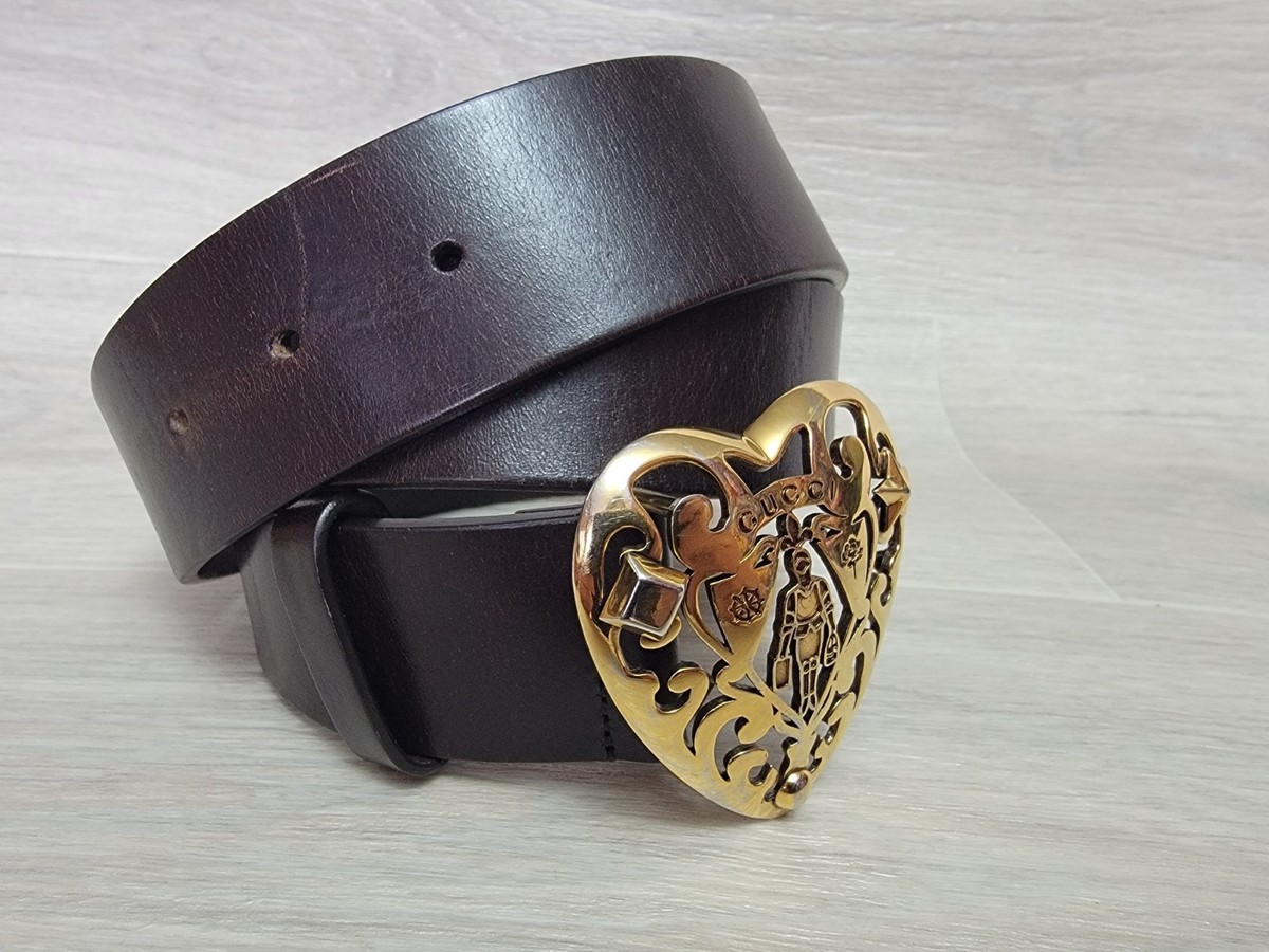GUCCI heart buckle belt Leather Brown/Gold Pre-owned Gucci Monogram Hysteria Heart Belt – Sabrina main image 2