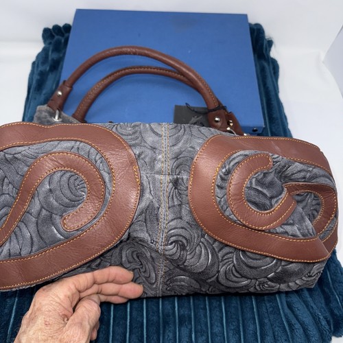 New Genuine leather handbag made in Italy-Gray Double Handles Suede/swirl - Picture 3 of 18