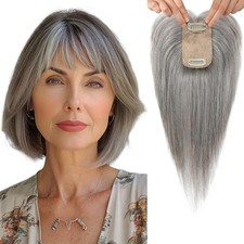 Gray with Black Strands 100 Human Hair 10in Hair Topper