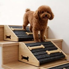 2 Pack Upgraded Wooden Dog Ramp for Stairs, Non-Slip Stair Wedges, Pet Safety...
