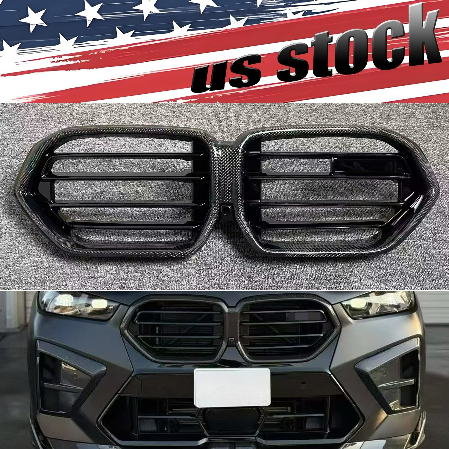 For 2024-2026 BMW F95 X5M F96 X6M LCI Carbon Front Bumper Center Grille Grill