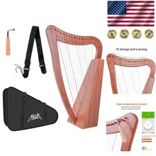 Compact 15 Strings Mahogany Harp - Ideal for Beginners  Pros with Tuning Tools