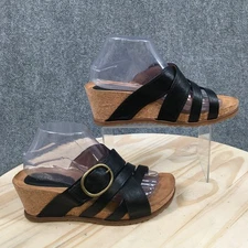 Eurosoft by Sofft Sandals Womens 9 Wide Teddie Slide Black Faux Leather Wedge