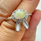 925 Sterling Silver Ring 6x4mm Natural Opal Gemstone Zircon Leaf Shape Women — photo 3