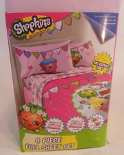 SHOPKINS 4 PIECE FULL SIZE SHEET SET w/ 1 flat sheet 1 fitted 2 pillow cases