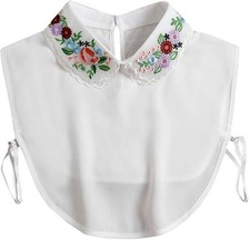 Lace Chiffon Detachable Dickey Blouse False Collar Embroidery Flower Fake Hal