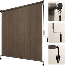 Outdoor Roller Shade 8' W x 8' H, Mocha Exterior Cordless Patio Shades Roll Up B