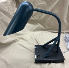 Desk Lamp; Blue; with USB charging port and convenience outlet