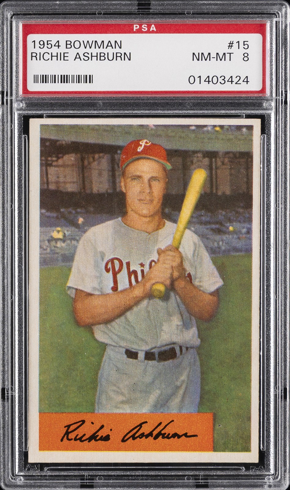 1954 BOWMAN #15 RICHIE ASHBURN PSA 8