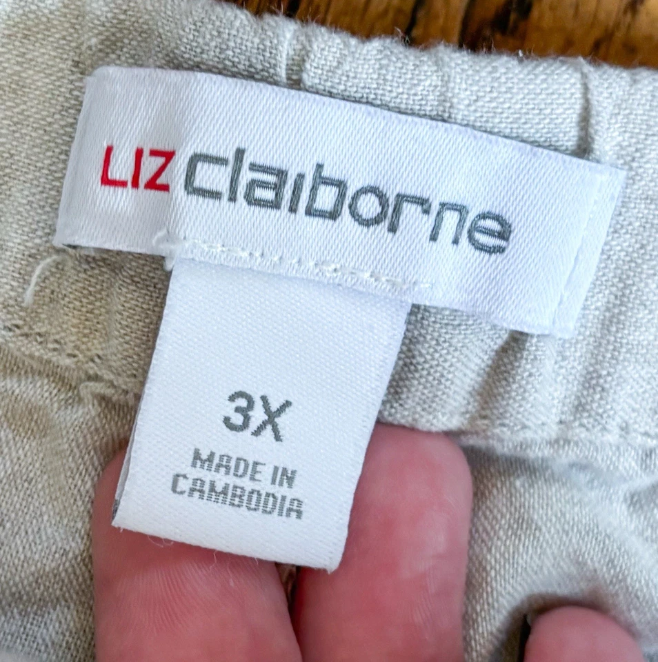 Liz Claiborne Oatmeal Linen Blend Pants Size 3X Loungewear Casual Boho Lagenlook - Image 3 of 4